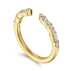 Discount Gabriel & Co. 14K Yellow Gold Channel set baguette and U Setting Round Diamond Open Anniversary Band - 0.3 ct