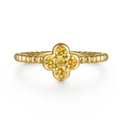 Online Gabriel & Co. 14K Yellow Gold Citrine Cluster Clover and Bujukan Bead Stackable Ring