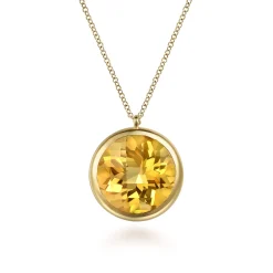 Discount Gabriel & Co. 14K Yellow Gold Citrine Round Shape Necklace With Flower Pattern J-Back