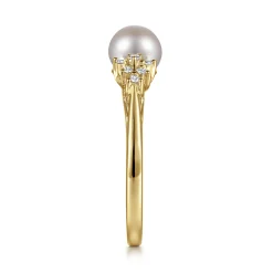 Outlet Gabriel & Co. 14K Yellow Gold Classic Cultured Pearl Diamond Accented Stackable Ring