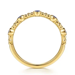 Best Gabriel & Co. 14K Yellow Gold Clover Bujukan and Round Shape Stackable Ring with Chrome Blue Enamel