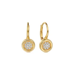 Hot Gabriel & Co. 14K Yellow Gold Cluster Diamond Lever Back Earrings
