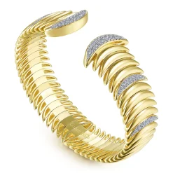Outlet Gabriel & Co. 14K Yellow Gold Crescent Moon Open Cuff Bracelet with Diamond Pave Stations