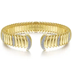 Best Gabriel & Co. 14K Yellow Gold Crescent Moon Open Cuff Bracelet with Diamond Pave Stations