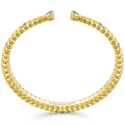 Best Gabriel & Co. 14K Yellow Gold Crescent Moon Open Cuff Bracelet with Diamond Pave Stations