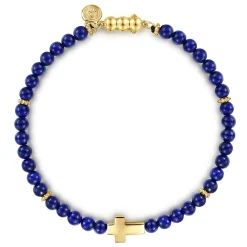Clearance Gabriel & Co. 14K Yellow Gold Cross Bracelet with 4mm Lapis Beads