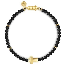 Hot Gabriel & Co. 14K Yellow Gold Cross Bracelet with 4mm Matte Onyx Beads