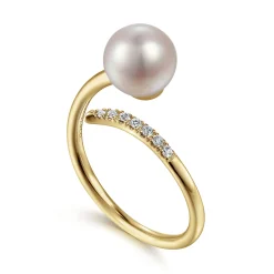 Gabriel & Co. 14K Yellow Gold Cultured Pearl and Diamond Open Wrap Ring