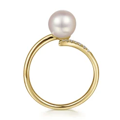 Gabriel & Co. 14K Yellow Gold Cultured Pearl and Diamond Open Wrap Ring