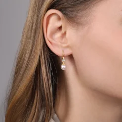 New Gabriel & Co. 14K Yellow Gold Cultured Pearl Diamond Drop Earrings