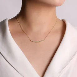 New Gabriel & Co. 14K Yellow Gold Curved Bar Necklace with Bezel Set Round Diamonds