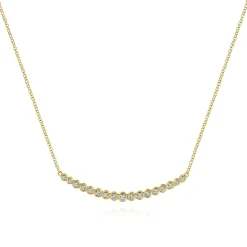 New Gabriel & Co. 14K Yellow Gold Curved Bar Necklace with Bezel Set Round Diamonds