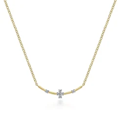 Best Gabriel & Co. 14K Yellow Gold Curved Bar Necklace with Diamond Stations