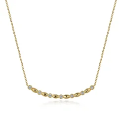 Best Gabriel & Co. 14K Yellow Gold Curved Diamond Station Bar Necklace