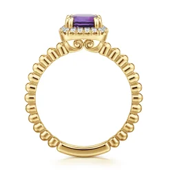 Outlet Gabriel & Co. 14K Yellow Gold Cushion Cut Amethyst and Diamond Halo Ring