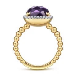 Gabriel & Co. 14K Yellow Gold Cushion Cut Amethyst and Diamond Halo Ring