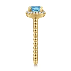 Online Gabriel & Co. 14K Yellow Gold Cushion Cut Blue Topaz and Diamond Halo Ring