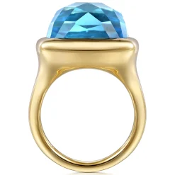 Clearance Gabriel & Co. 14K Yellow Gold Cushion Cut Blue Topaz Ladies Ring With Flower Pattern J-Back