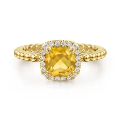 Clearance Gabriel & Co. 14K Yellow Gold Cushion Cut Citrine and Diamond Halo Ring