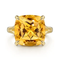 Sale Gabriel & Co. 14K Yellow Gold Cushion Cut Citrine Ladies Ring