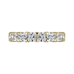 Gabriel & Co. 14K Yellow Gold Cushion Cut Diamond Eternity Band with Heart Prongs - 4.06 ct
