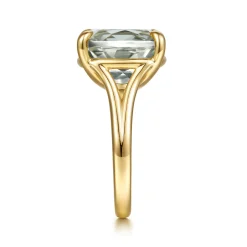 Clearance Gabriel & Co. 14K Yellow Gold Cushion Cut Green Amethyst Ladies Ring