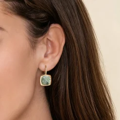Online Gabriel & Co. 14K Yellow Gold Cushion Cut Green Amethyst Earrings With Flower Pattern J-Back