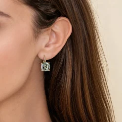 Best Gabriel & Co. 14K Yellow Gold Cushion Cut Green Amethyst Earrings