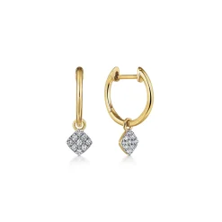 Discount Gabriel & Co. 14K Yellow Gold Cushion Cut Pave 10mm Diamond Drop Earrings