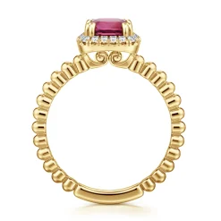 Best Gabriel & Co. 14K Yellow Gold Cushion Cut Pink Tourmaline and Diamond Halo Ring