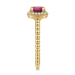 Best Gabriel & Co. 14K Yellow Gold Cushion Cut Pink Tourmaline and Diamond Halo Ring