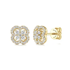 Sale Gabriel & Co. 14K Yellow Gold Cutout Clover Diamond Stud Earrings