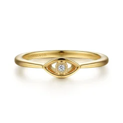 Sale Gabriel & Co. 14K Yellow Gold Dainty Evil Eye Diamond Ring