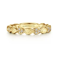 Sale Gabriel & Co. 14K Yellow Gold Delicate Leaf Diamond Stackable Ring