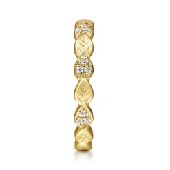 Sale Gabriel & Co. 14K Yellow Gold Delicate Leaf Diamond Stackable Ring