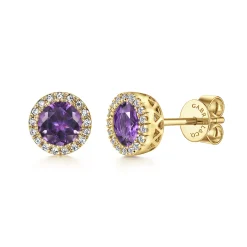 Online Gabriel & Co. 14K Yellow Gold Diamond and Amethyst Halo Stud Earrings