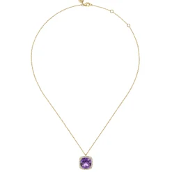Hot Gabriel & Co. 14K Yellow Gold Diamond and Amethyst Cushion Cut Necklace With Flower Pattern J-Back