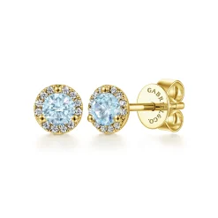 Sale Gabriel & Co. 14K Yellow Gold Diamond and Aquamarine Halo Stud Earrings