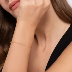 Hot Gabriel & Co. 14K Yellow Gold Diamond and Blue Topaz Floral Station Bracelet