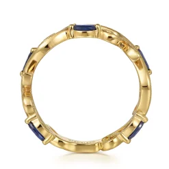 Discount Gabriel & Co. 14K Yellow Gold Diamond and Blue Sapphire Filigree Pattern Stackable Ladies Ring