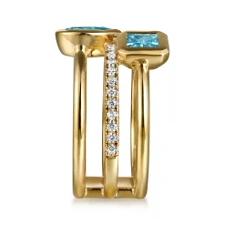Discount Gabriel & Co. 14K Yellow Gold Diamond and Blue Topaz Easy Stackable Ring