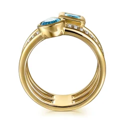 Discount Gabriel & Co. 14K Yellow Gold Diamond and Blue Topaz Easy Stackable Ring