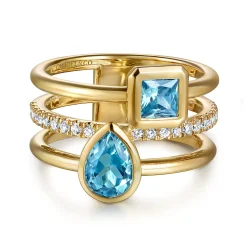 Discount Gabriel & Co. 14K Yellow Gold Diamond and Blue Topaz Easy Stackable Ring