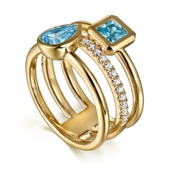Discount Gabriel & Co. 14K Yellow Gold Diamond and Blue Topaz Easy Stackable Ring