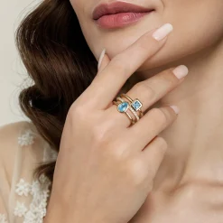 Discount Gabriel & Co. 14K Yellow Gold Diamond and Blue Topaz Easy Stackable Ring
