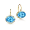 Discount Gabriel & Co. 14K Yellow Gold Diamond and Blue Topaz Oval Shape Earrings With Flower Pattern J-Back