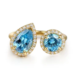 Online Gabriel & Co. 14K Yellow Gold Diamond and Blue Topaz Open Ring