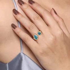 Online Gabriel & Co. 14K Yellow Gold Diamond and Blue Topaz Open Ring