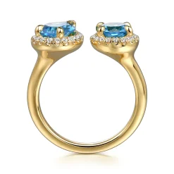 Online Gabriel & Co. 14K Yellow Gold Diamond and Blue Topaz Open Ring