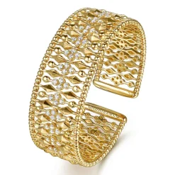 Clearance Gabriel & Co. 14K Yellow Gold Diamond and Bujukan Beads Cuff Bangle Bracelet